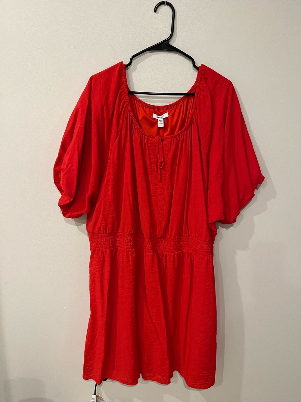 Bright Poppy Red Nine West Lightweight Peasant Dress with Puff Slvs Size 3X EUC